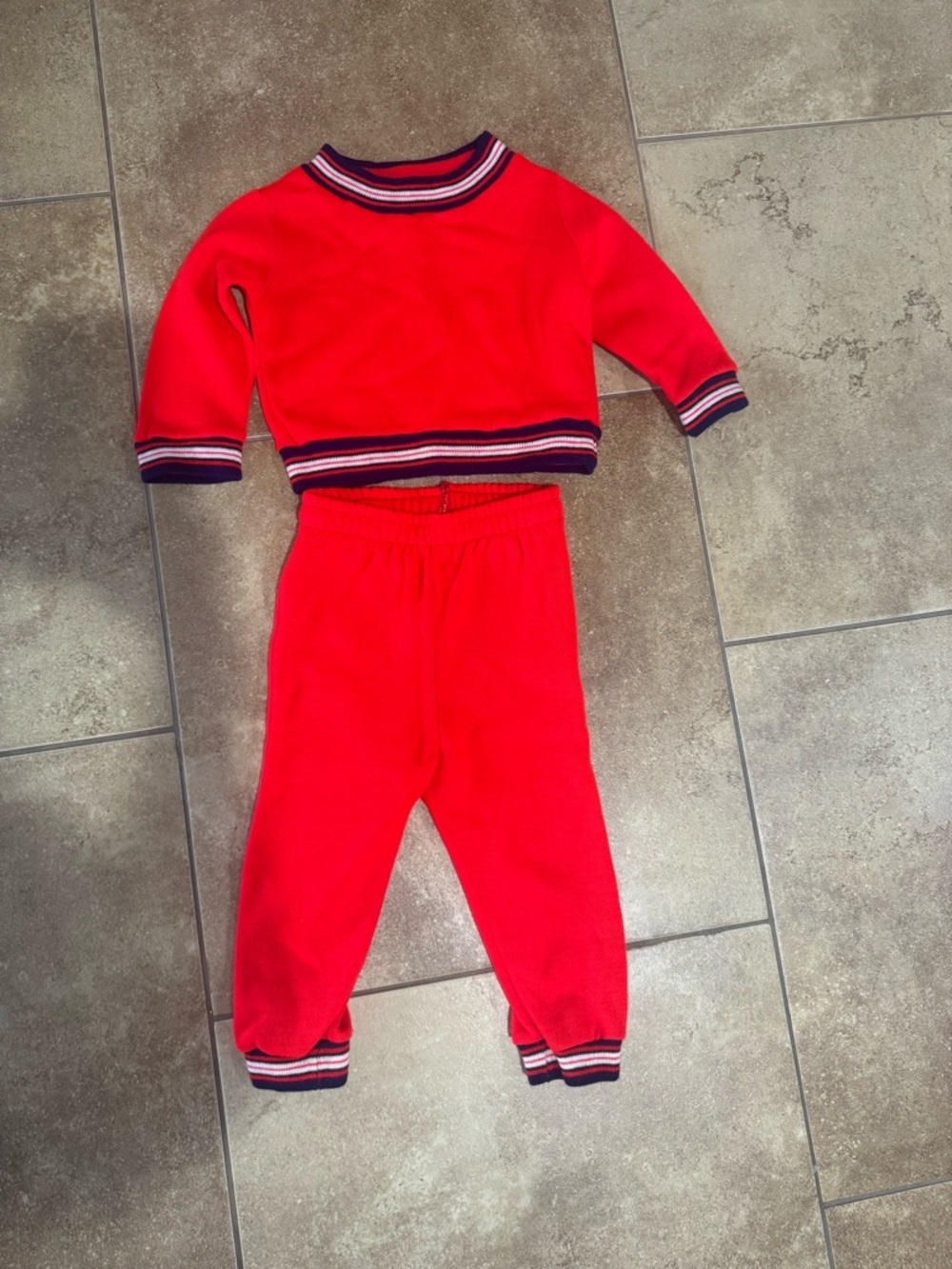 VNTG 70s Toddle Time JCPenney Red Knit Jogger Set Size 2 Toddler Retro Sporty